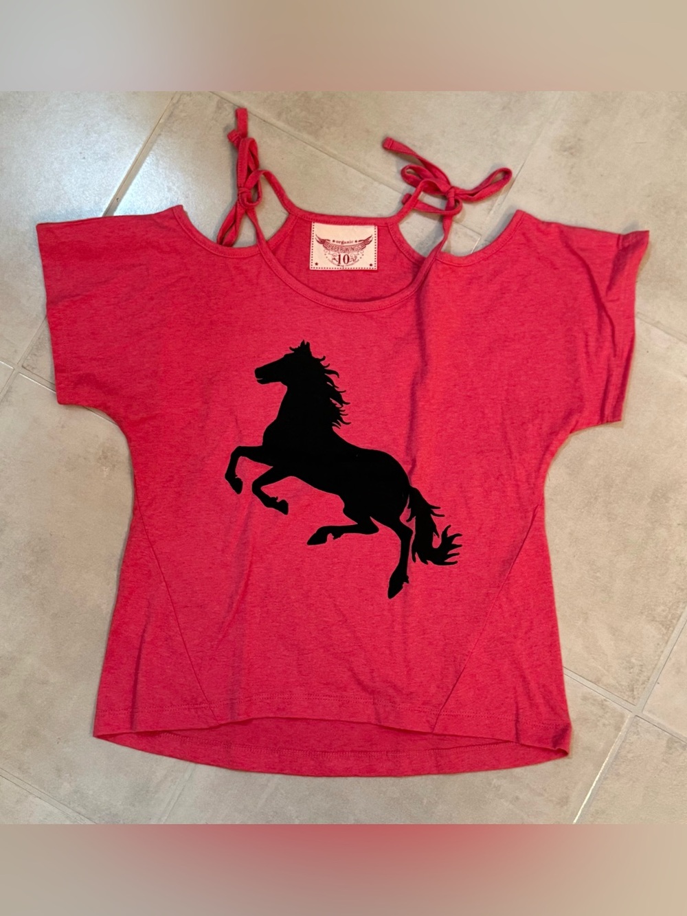 Paper Wings Fuschia Horse Cold Shoulder Top NWOT Sz 10